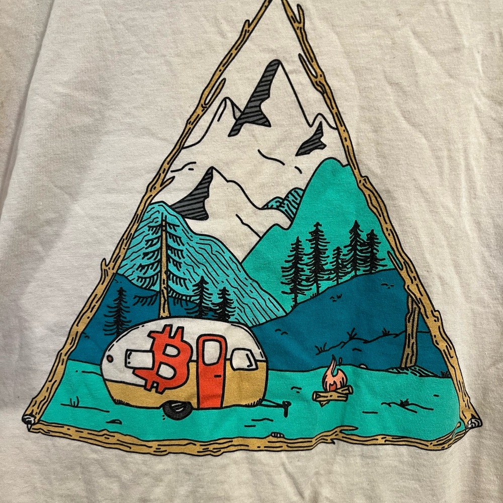 Salt Lending Bitcoin Tee with Mountain and Camper Design - Vintage